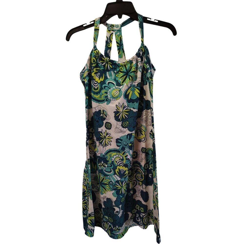 Prana Small Women's White Green Blue Floral Print Sleeveless Dress